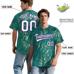 Teal White Black & Shiny Gold Cracked Foil Baseball Jersey 2