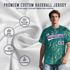 Teal White Black & Shiny Gold Cracked Foil Baseball Jersey 3