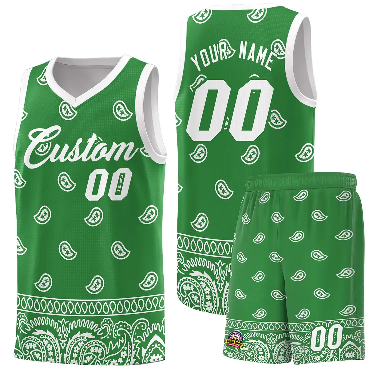 Teal White Cashew Pattern Basketball Uniform Jersey