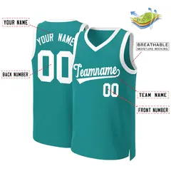 Teal White Classic Basketball Jersey 2