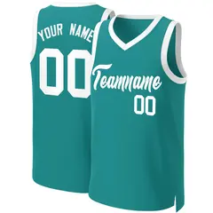 Teal White Classic Basketball Jersey