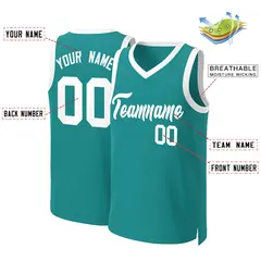 Teal White Classic Basketball Jersey 2