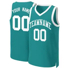 Teal White Classic Basketball Jersey 1