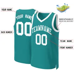 Teal White Classic Basketball Jersey 2
