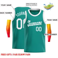 Teal White Classic Casual Basketball Jersey 2