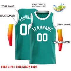 Teal White Classic Casual Basketball Jersey 2