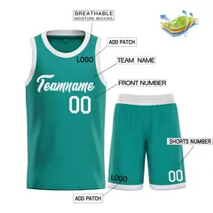 Teal White Classic Heal Sports Basketball Jersey 3