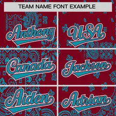 Teal White Crimson Cashew Flower Graffiti V-Neck Hockey Jersey 3