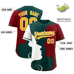 Teal White Crimson Couple Silhouettes Valentine's Baseball Jersey 3