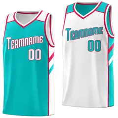 Teal White Double Side Athletic Sports Basketball Jersey