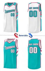 Teal White Double Side Athletic Sports Basketball Jersey 4