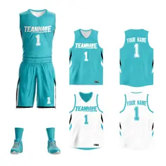 Teal White Double Side Sportswear Basketball Jersey