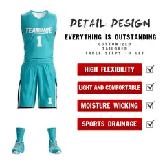 Teal White Double Side Sportswear Basketball Jersey 2