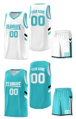 Teal White Double Side Sportswear Basketball Jersey 3