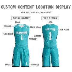 Teal White Double Side Sportswear Basketball Jersey 4