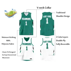 Teal White Double Side Tops Athletic Basketball Jersey 2