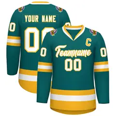 Teal White-Gold Classic Hockey Jersey 1