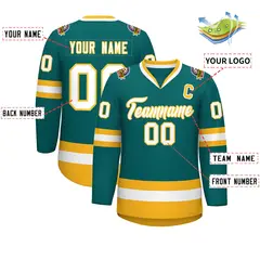 Teal White-Gold Classic Hockey Jersey 2