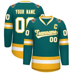 Teal White-Gold Classic Hockey Jersey 1