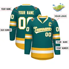 Teal White-Gold Classic Hockey Jersey 2