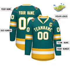 Teal White-Gold Classic Hockey Jersey 2