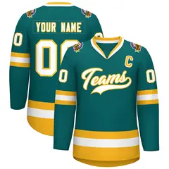Teal White-Gold Classic Hockey Jersey 1
