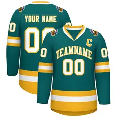 Teal White-Gold Classic Hockey Jersey