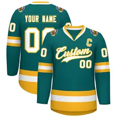 Teal White-Gold Classic Hockey Jersey 1