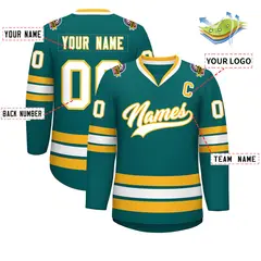 Teal White-Gold Classic Hockey Jersey 2