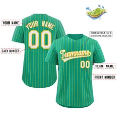Teal White-Gold Stripe Authentic Fashion Baseball Jersey 2