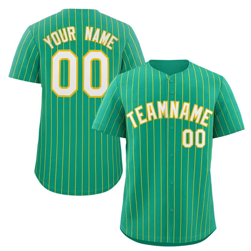 Teal White-Gold Stripe Authentic Fashion Baseball Jersey