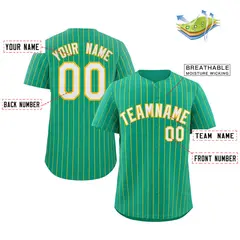 Teal White-Gold Stripe Authentic Fashion Baseball Jersey 2