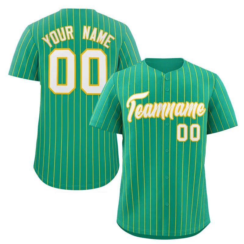 Teal White-Gold Stripe Authentic Fashion Baseball Jersey