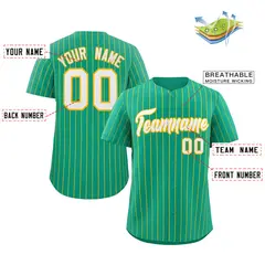 Teal White-Gold Stripe Authentic Fashion Baseball Jersey 2