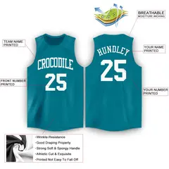 Teal White Mesh Classic Tops Sport Basketball Jersey 2
