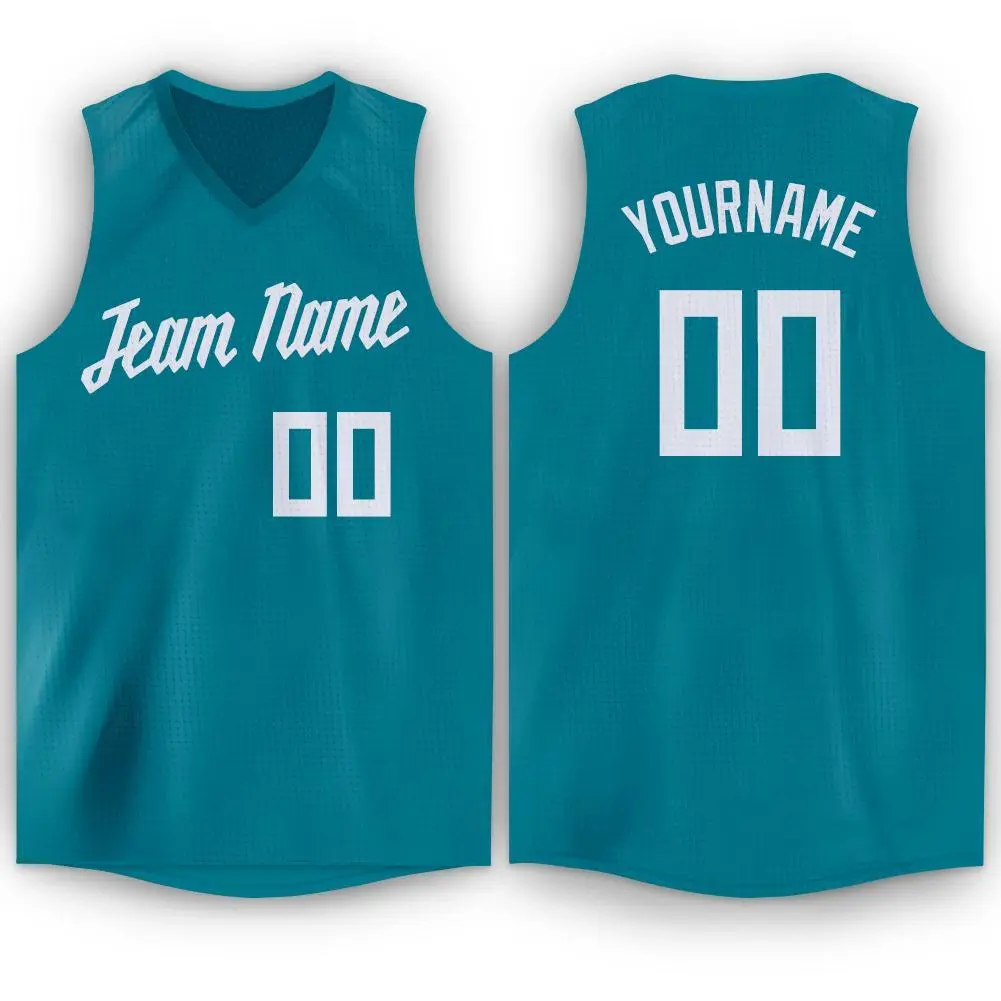 Teal White Mesh Classic Tops Sport Basketball Jersey
