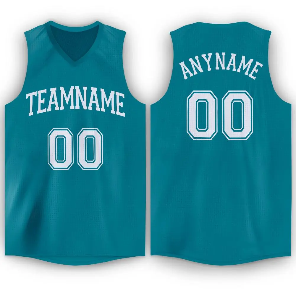 Teal White Mesh Classic Tops Sport Basketball Jersey