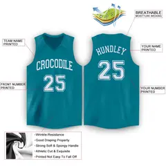 Teal White Mesh Classic Tops Sport Basketball Jersey 2