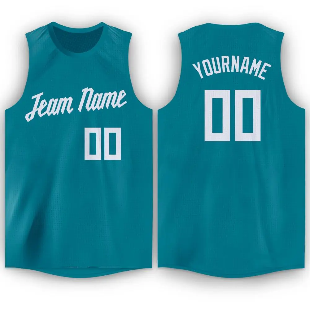 Teal White Mesh Classic Tops Sport Basketball Jersey