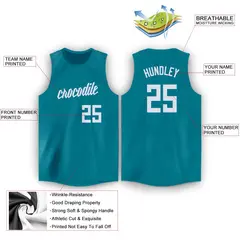 Teal White Mesh Classic Tops Sport Basketball Jersey 2