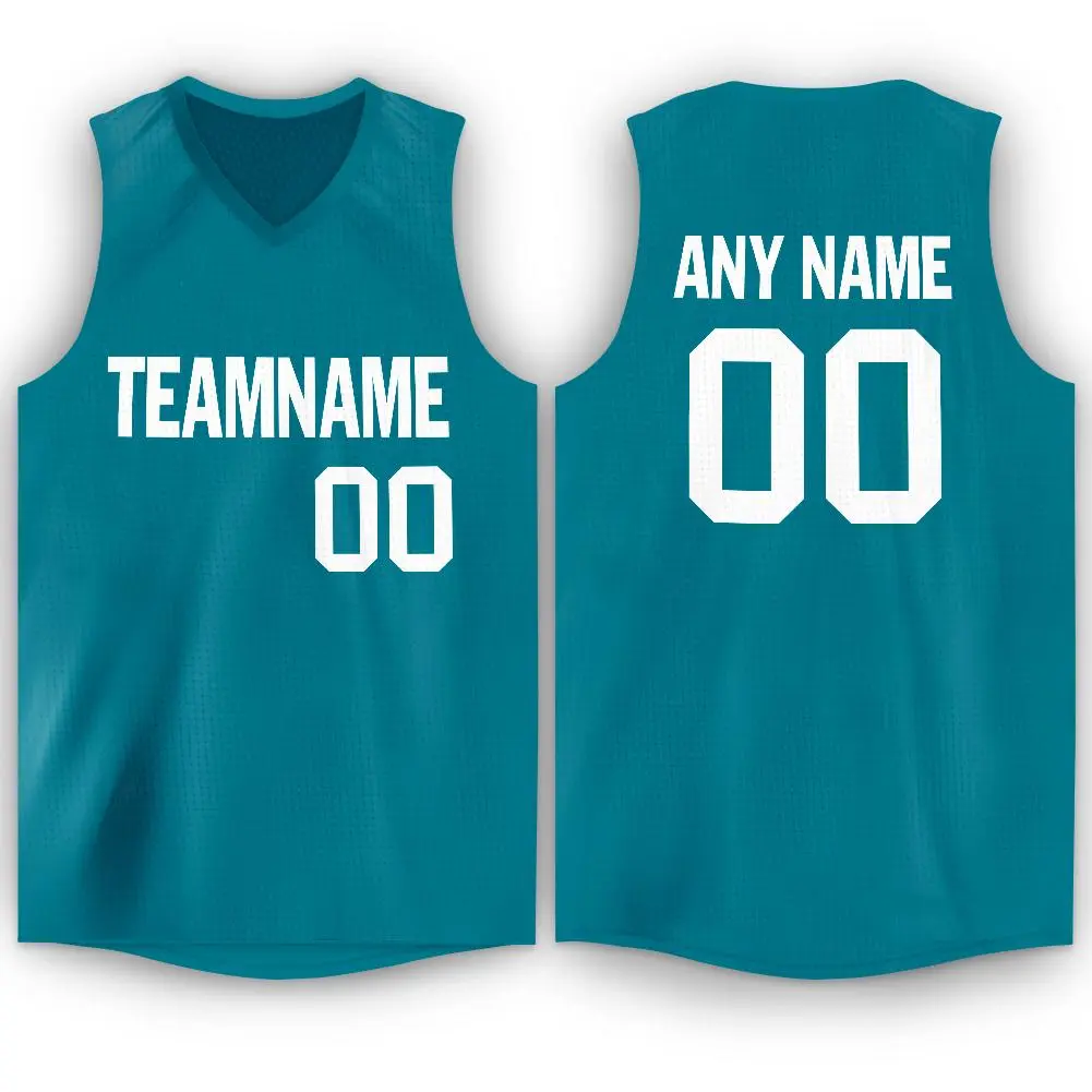 Teal White Mesh Classic Tops Sport Basketball Jersey