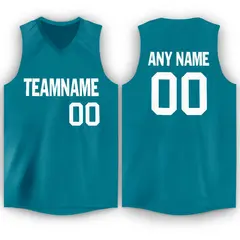 Teal White Mesh Classic Tops Sport Basketball Jersey 1