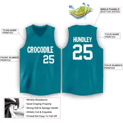Teal White Mesh Classic Tops Sport Basketball Jersey 2