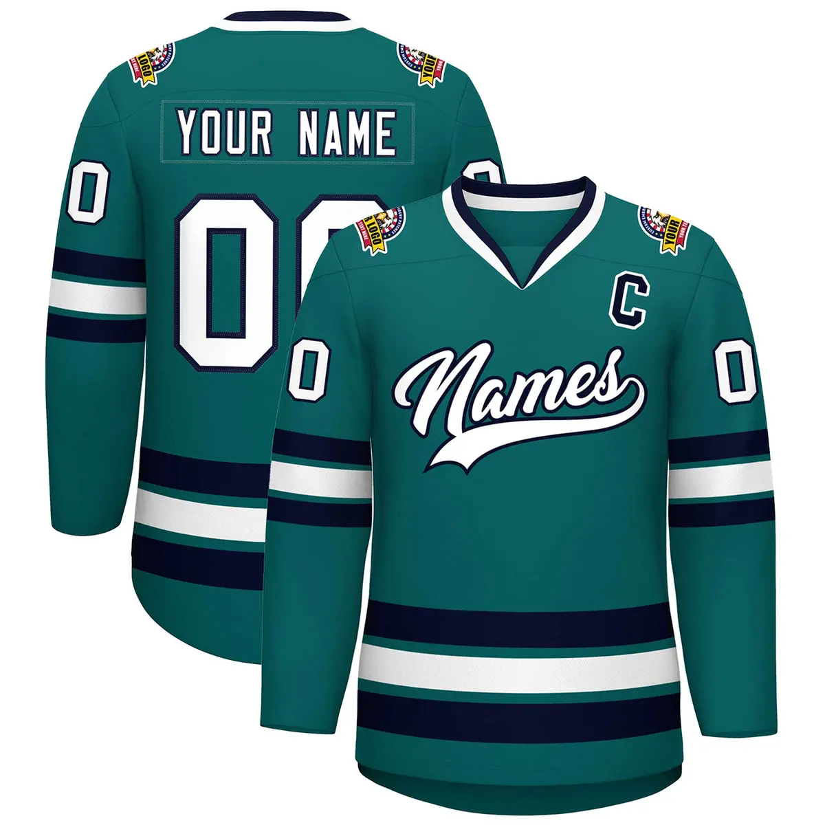 Teal White-Navy Classic Style Hockey Jersey