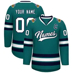 Teal White-Navy Classic Style Hockey Jersey