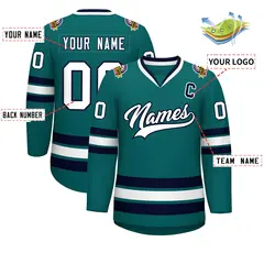 Teal White-Navy Classic Style Hockey Jersey 2