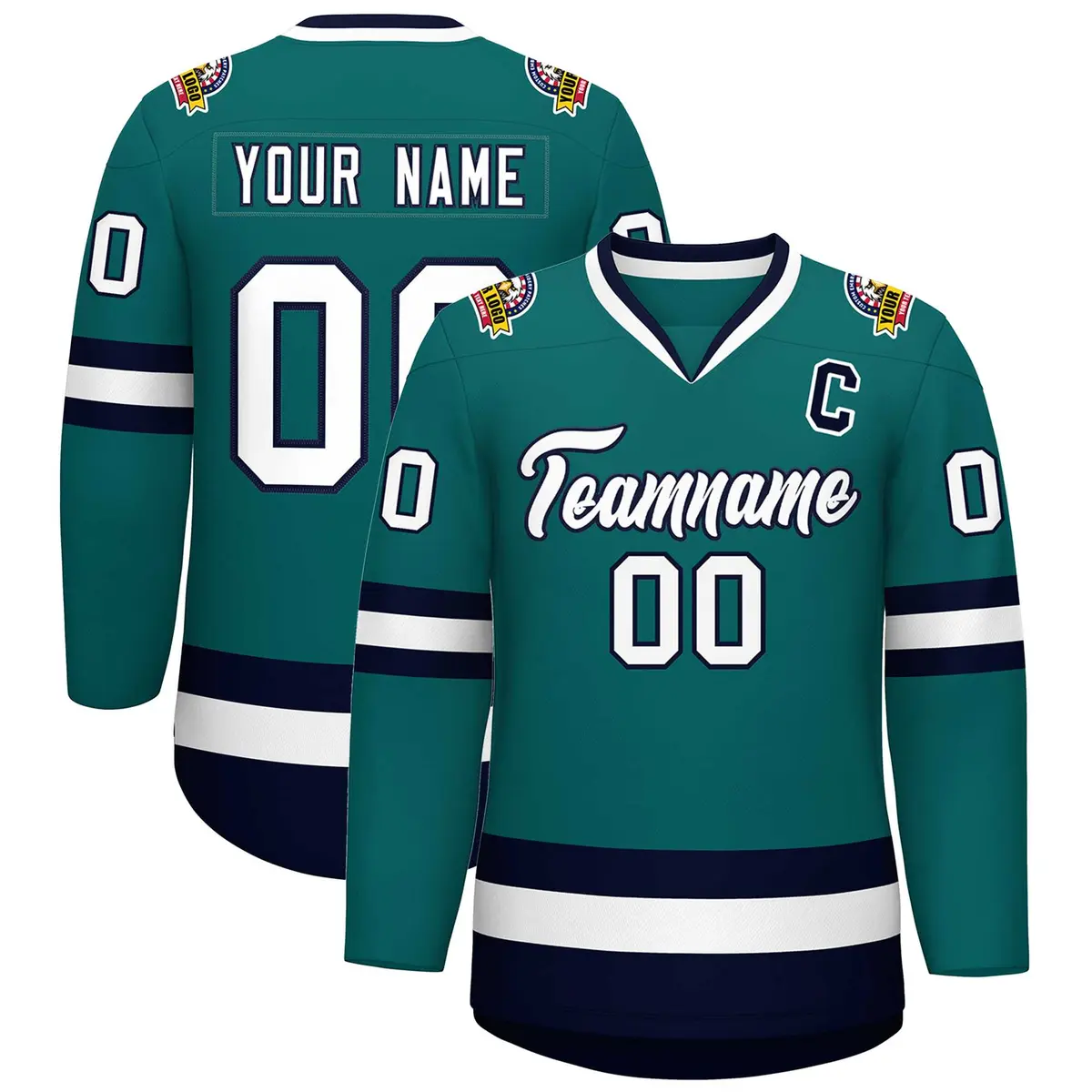 Teal White-Navy Classic Style Hockey Jersey