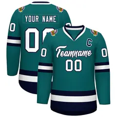 Teal White-Navy Classic Style Hockey Jersey 1