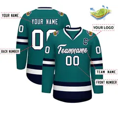 Teal White-Navy Classic Style Hockey Jersey 2
