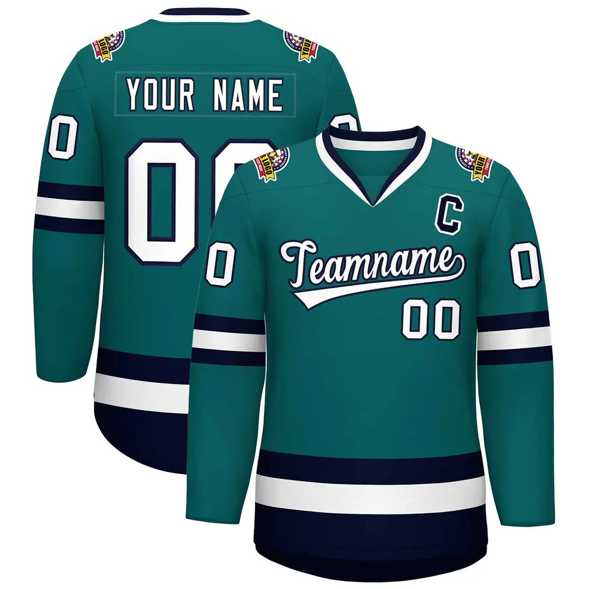 Teal White-Navy Classic Style Hockey Jersey